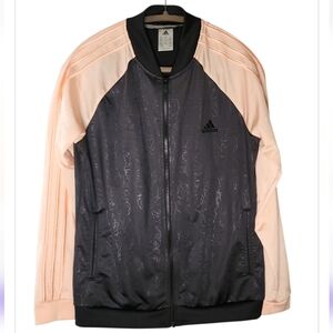 Adidas Originals Pink & Black Floral Embossed Zip Track Jacket Women Size Large